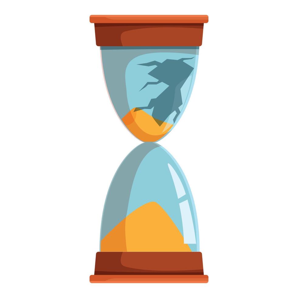 Broken hourglass showing passing time and cracks appearing vector