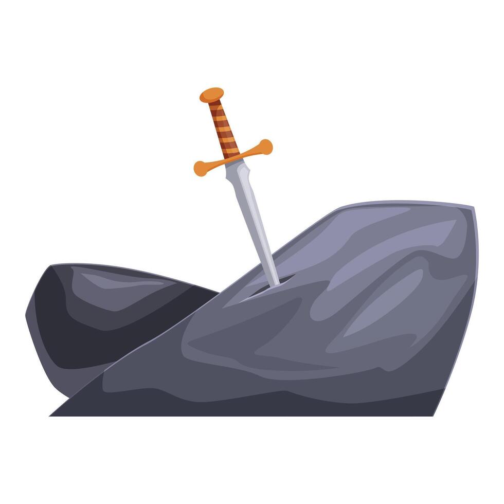 Medieval sword piercing stone, excalibur in the stone legend vector