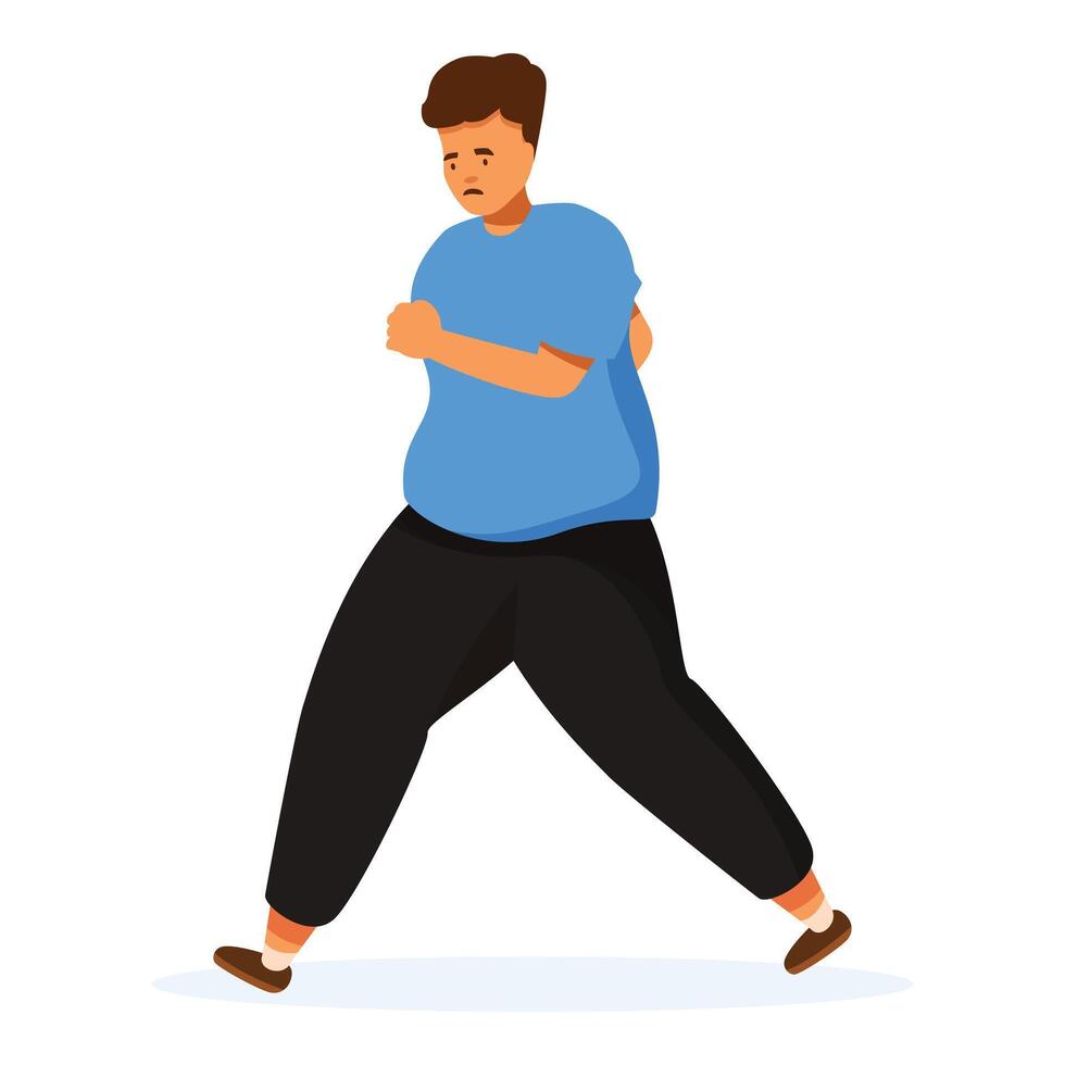 Sad overweight man walking and feeling insecure about his body vector