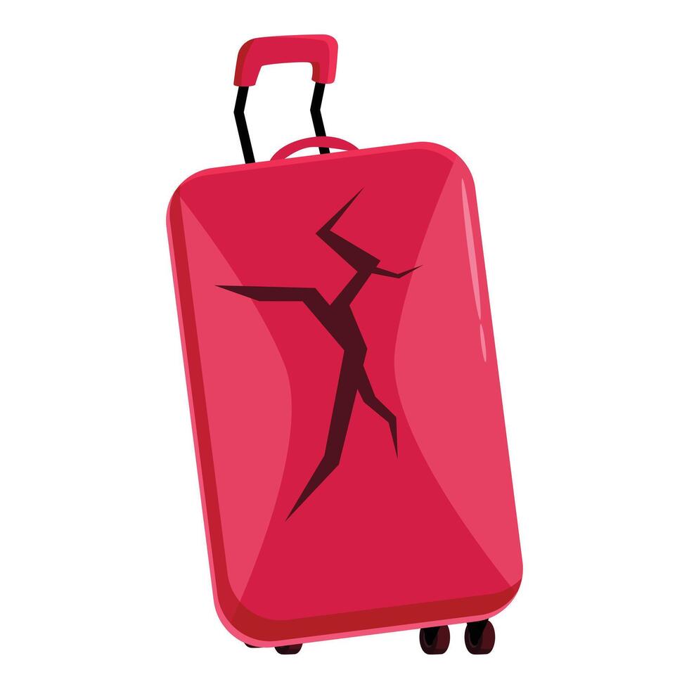 Broken red suitcase representing travel problems and insurance claims vector