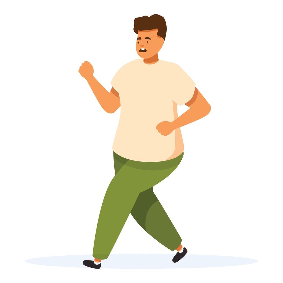 Overweight man running away scared, being chased or late for work vector