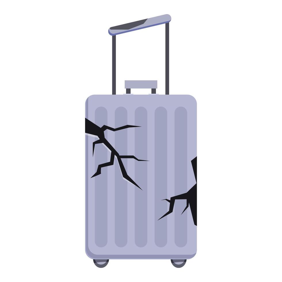 Broken gray suitcase showing cracks after mishandling during travel vector
