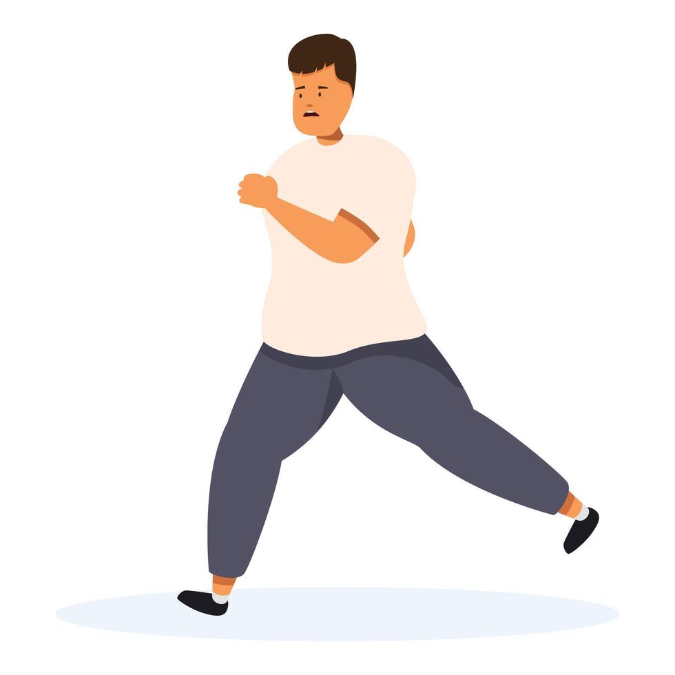 Overweight man running away scared and looking back vector
