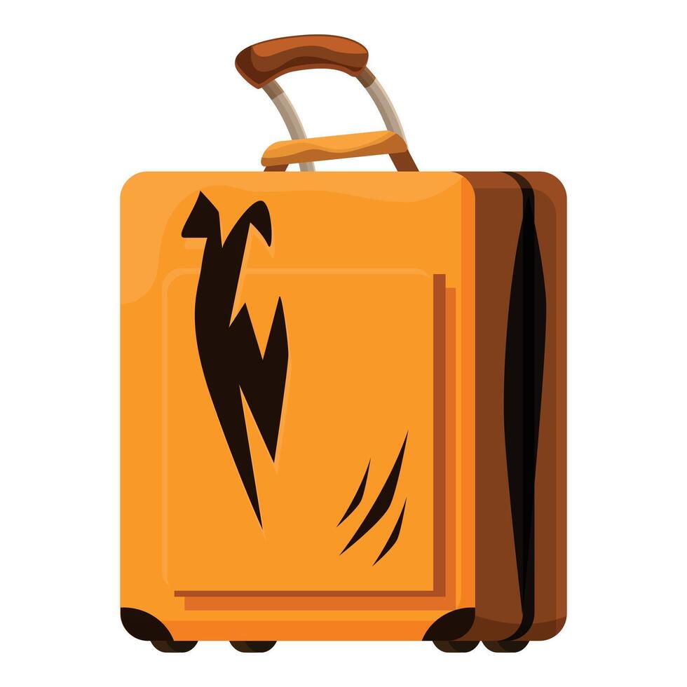 Orange suitcase showing signs of wear and tear with lightning bolt design vector