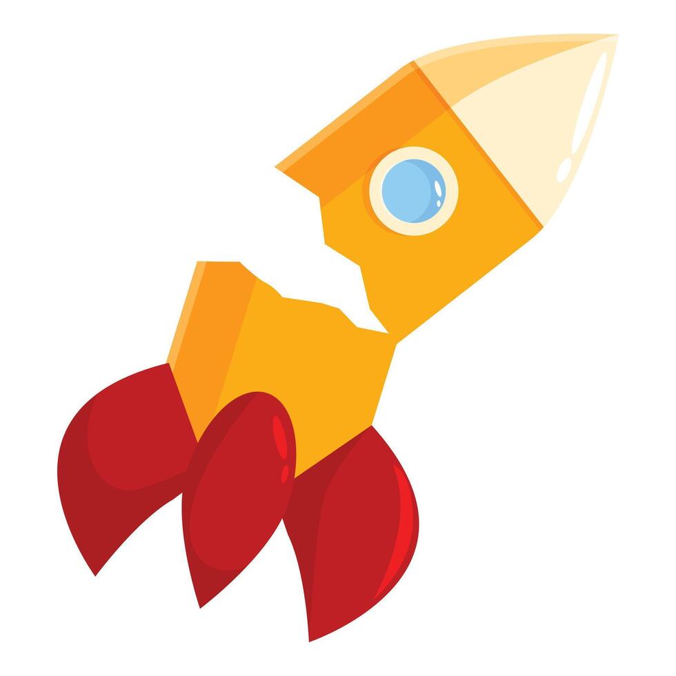 Broken rocket falling from sky, launch failure concept vector