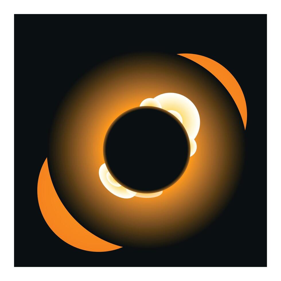 Total solar eclipse showing corona and prominences in orange and black vector