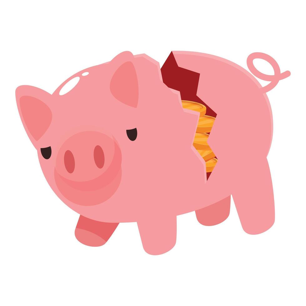 Broken piggy bank revealing gold coins inside vector
