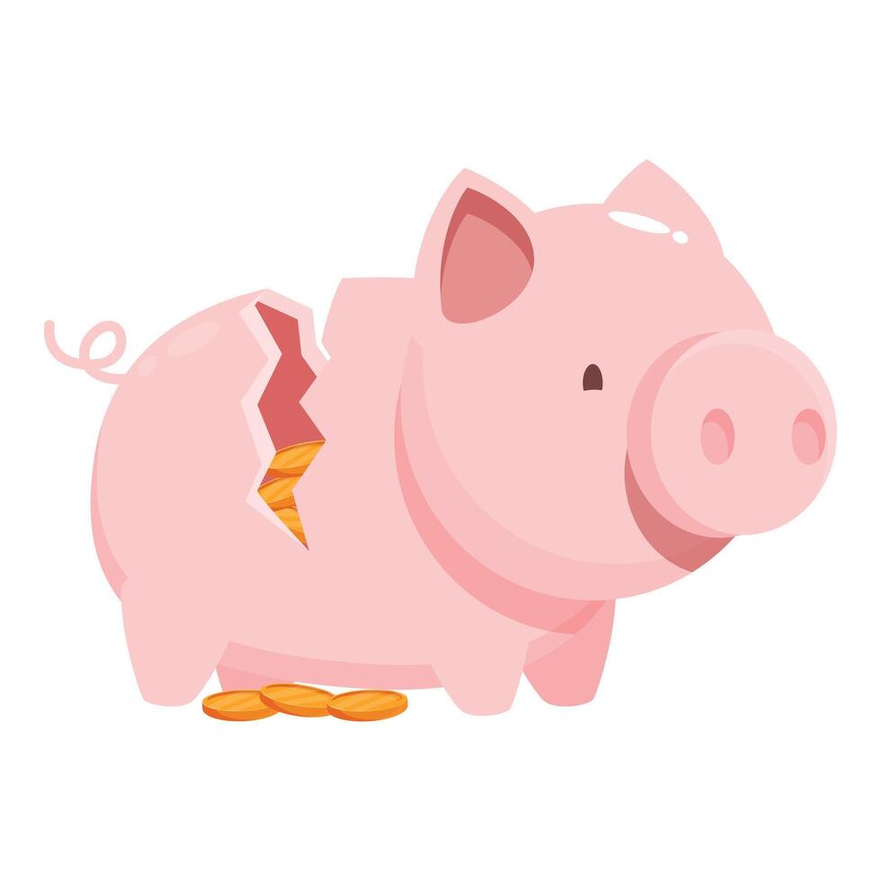 Broken piggy bank losing coins representing savings and financial loss vector