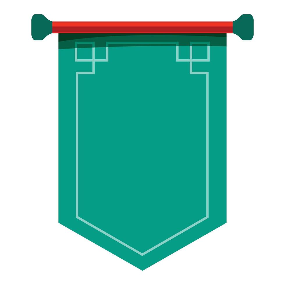 Green pennant hanging from red wooden pole vector
