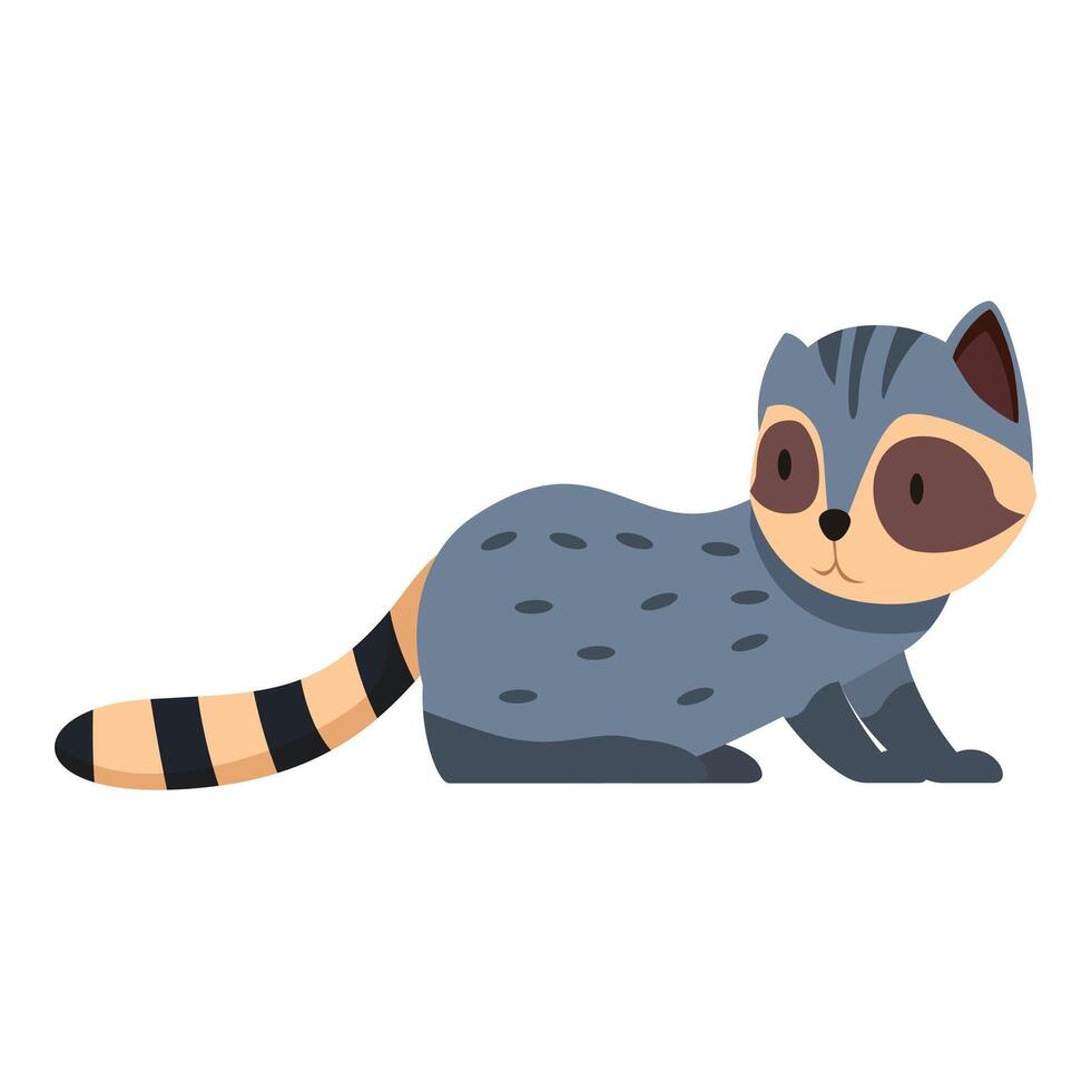 Cute raccoon crouching, showing its characteristic striped tail vector
