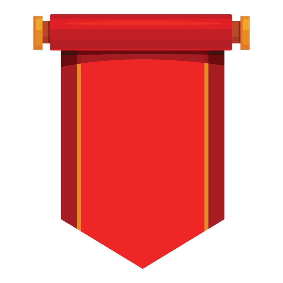 Red royal pennant hanging on wooden rollers with golden borders vector