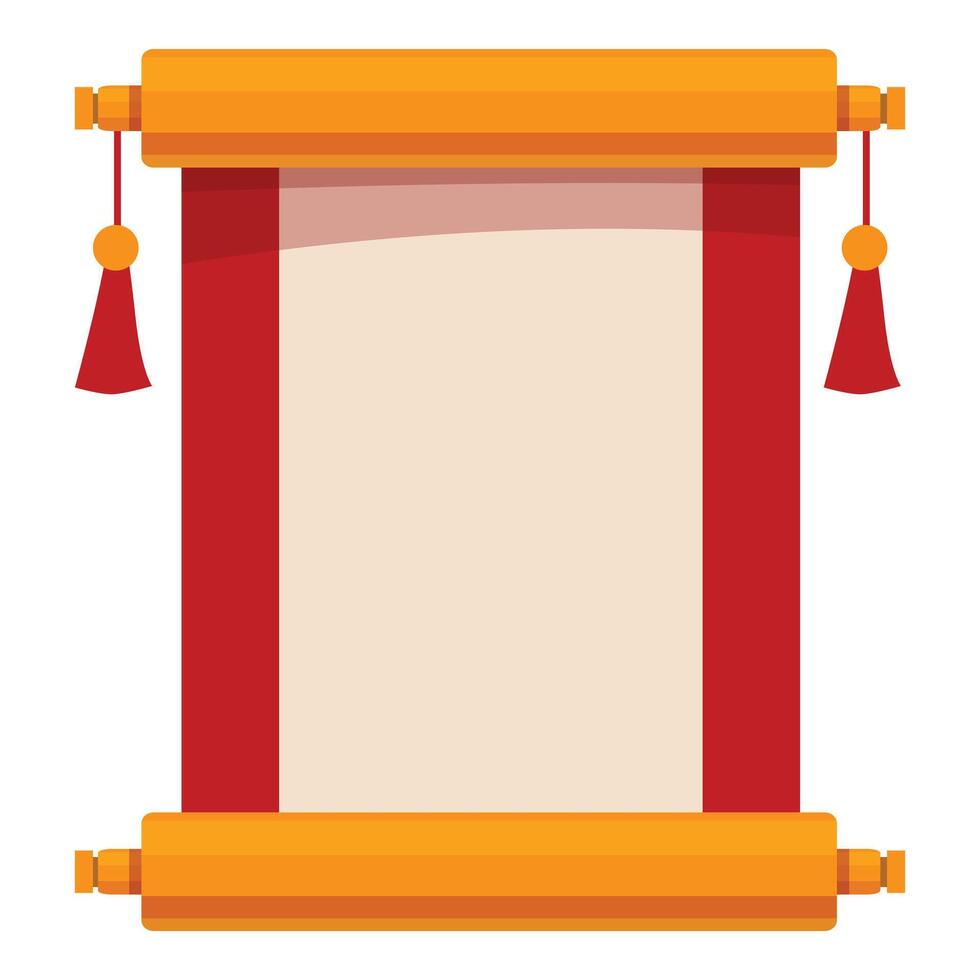 Blank hanging scroll with red silk and tassels displaying important information vector