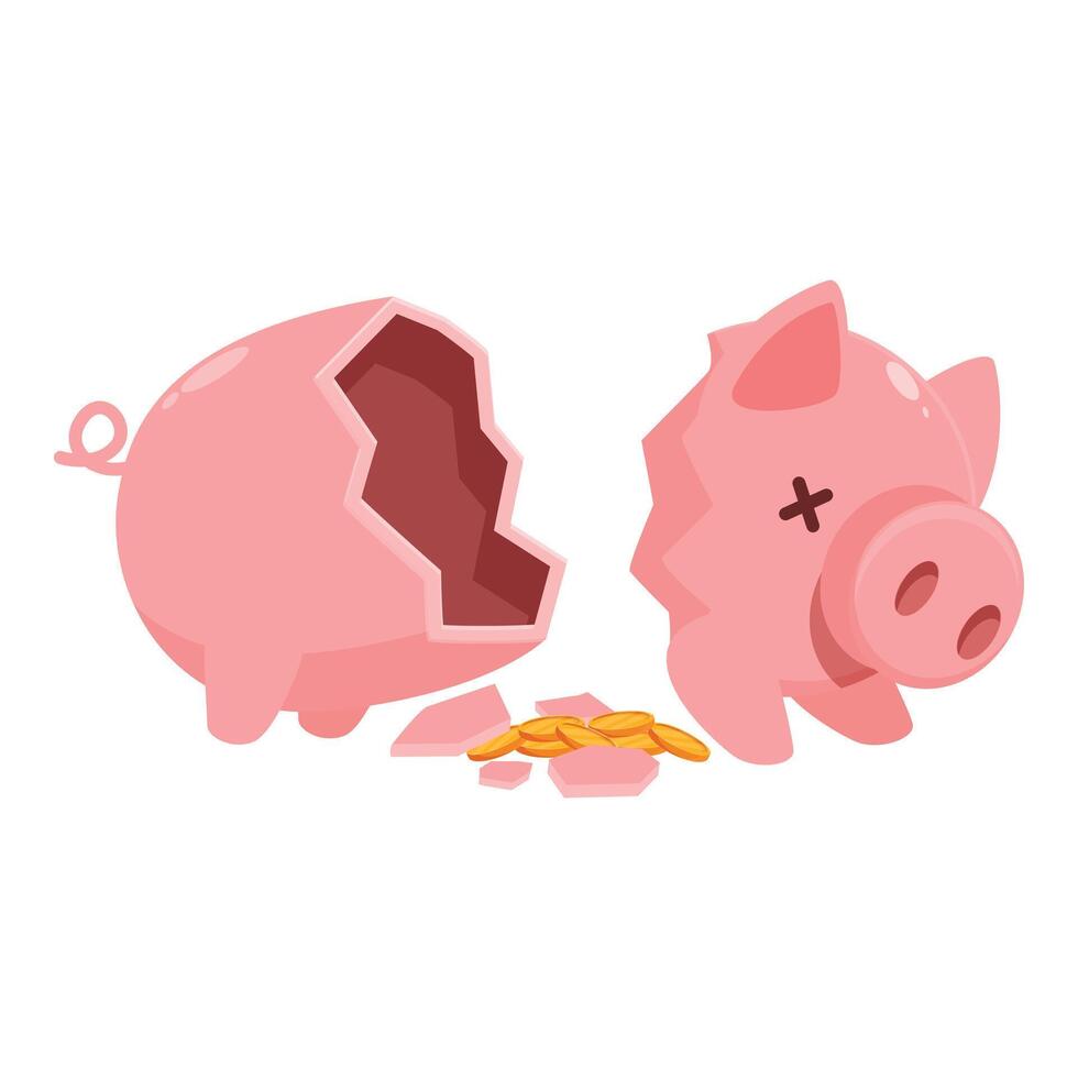 Broken piggy bank showing lost savings representing financial crisis vector