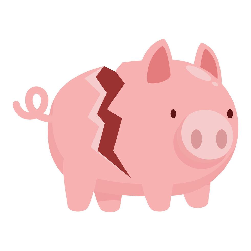 Broken piggy bank showing financial crisis and bankruptcy vector