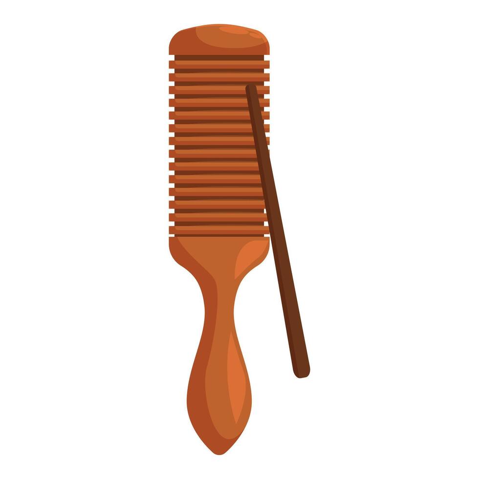 Wooden guiro with stick creating rhythmic sounds vector