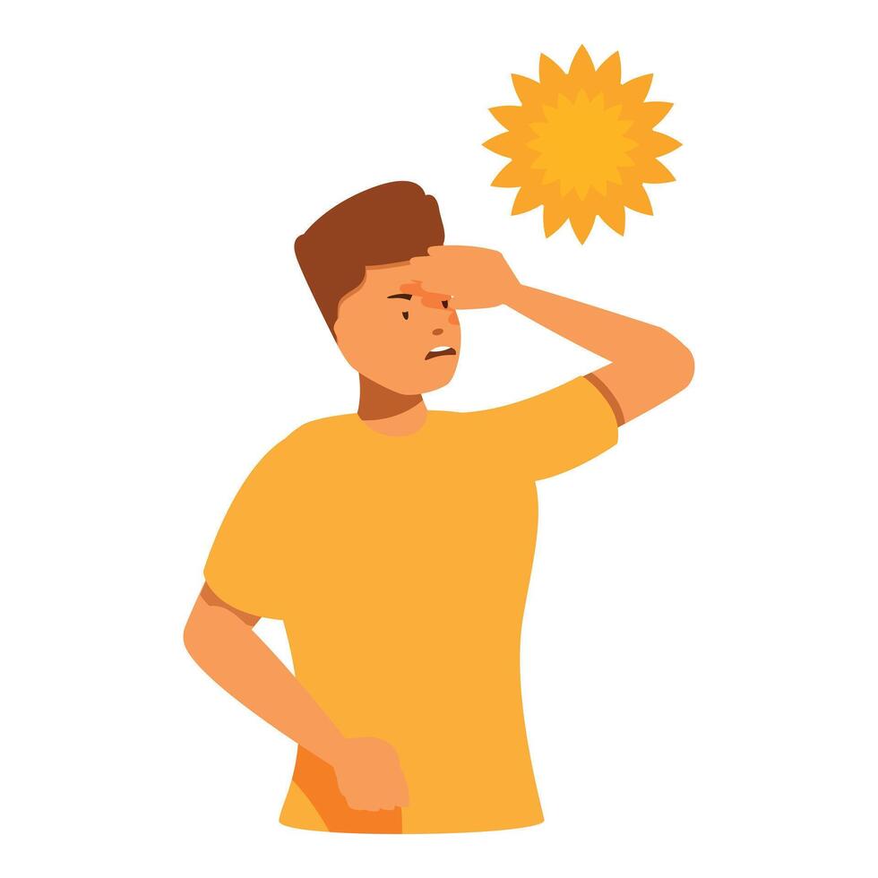 Man suffering from sunstroke holding hand on forehead on hot summer day vector
