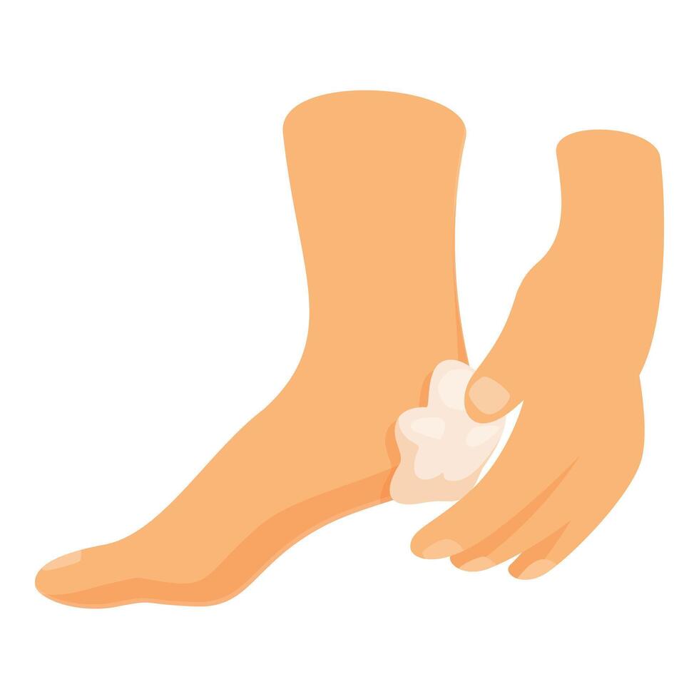Applying ointment on heel, treating foot pain and promoting skin health vector