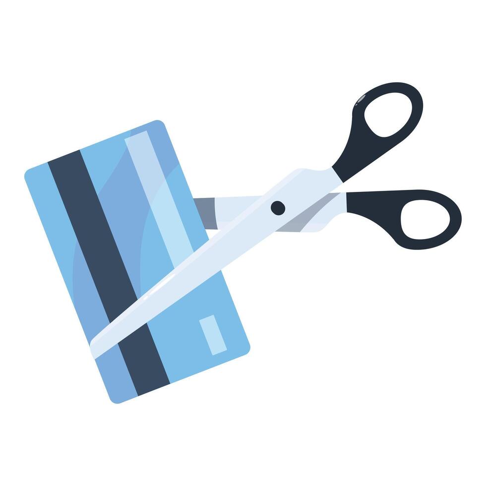 Scissors cutting credit card symbolizing financial freedom and debt cancellation vector