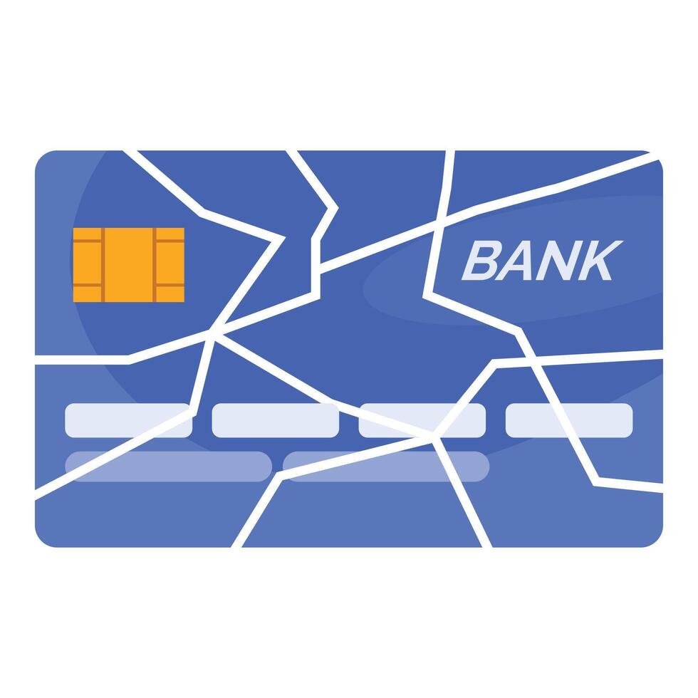 Broken bank card symbolizing financial crisis and bankruptcy vector