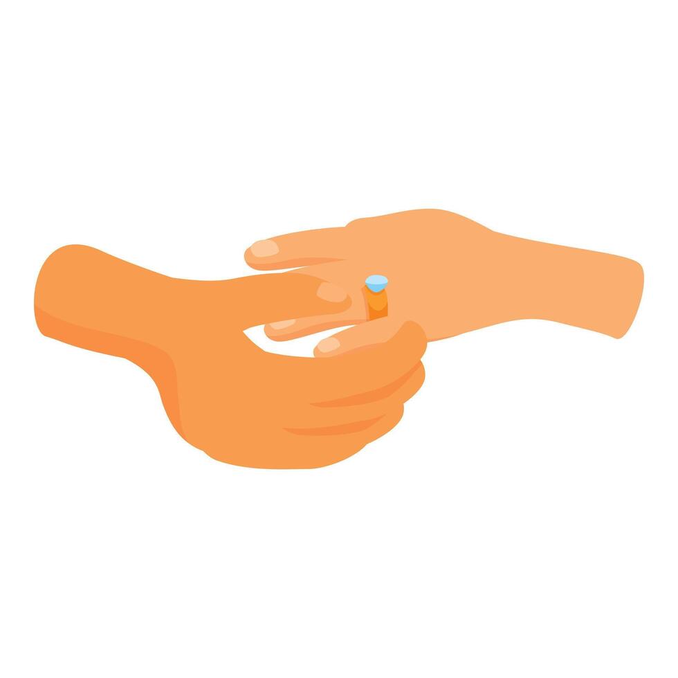 Close up of hands exchanging a ring during a marriage proposal vector