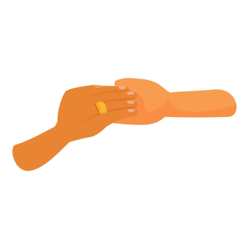 Two hands gently touching, showing love and connection with wedding ring vector