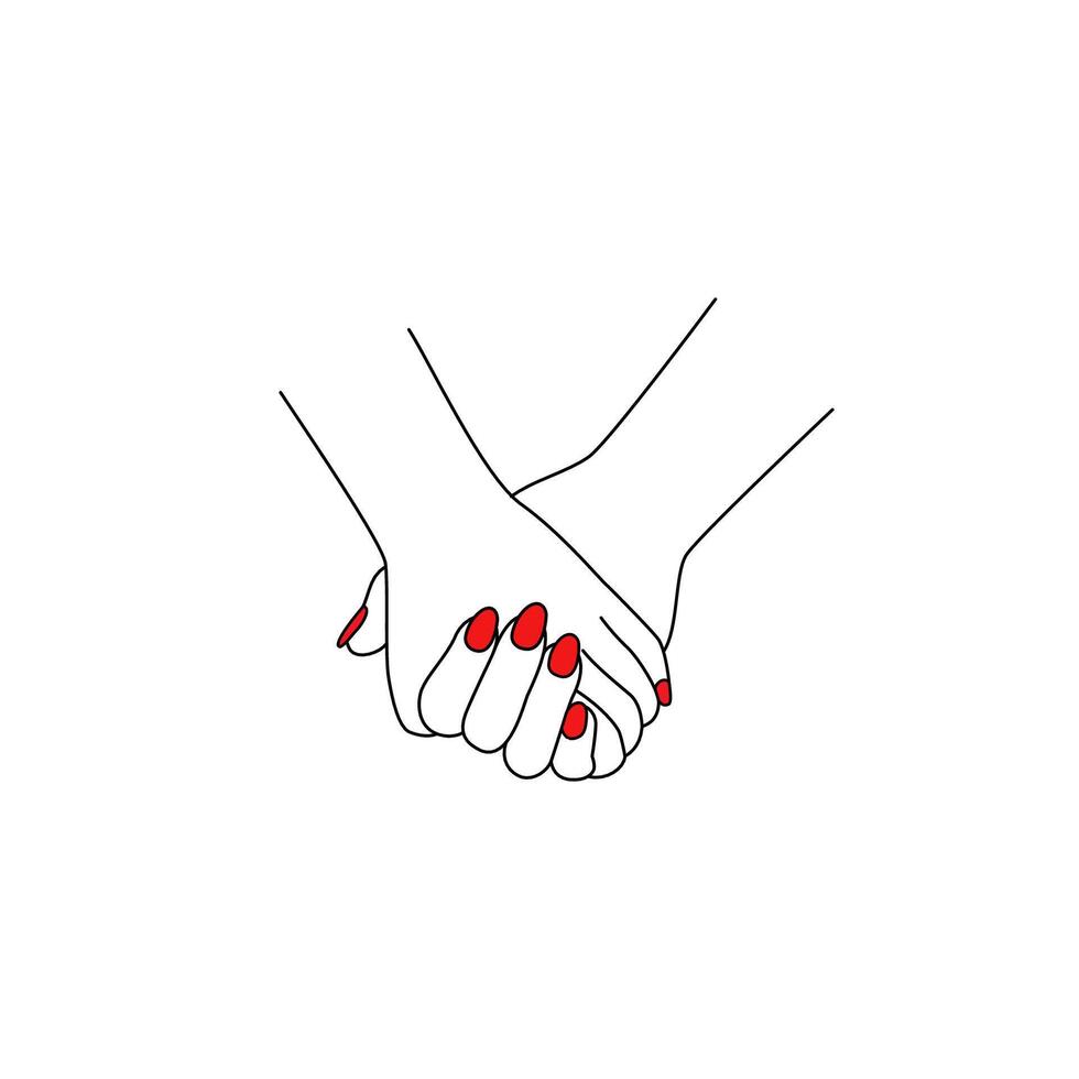 Women holding hands line art vector