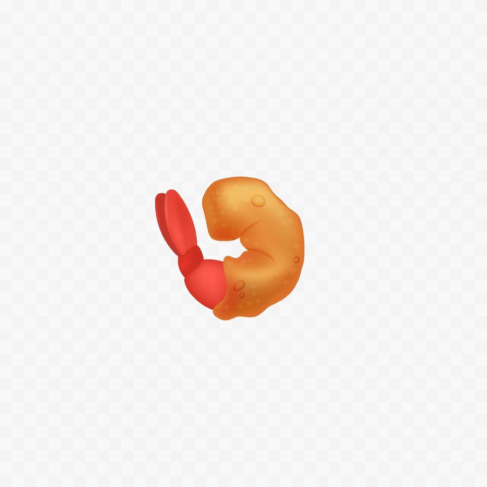 Fried shrimp realistic 3d icon. Shrimp icon isolated on white vector