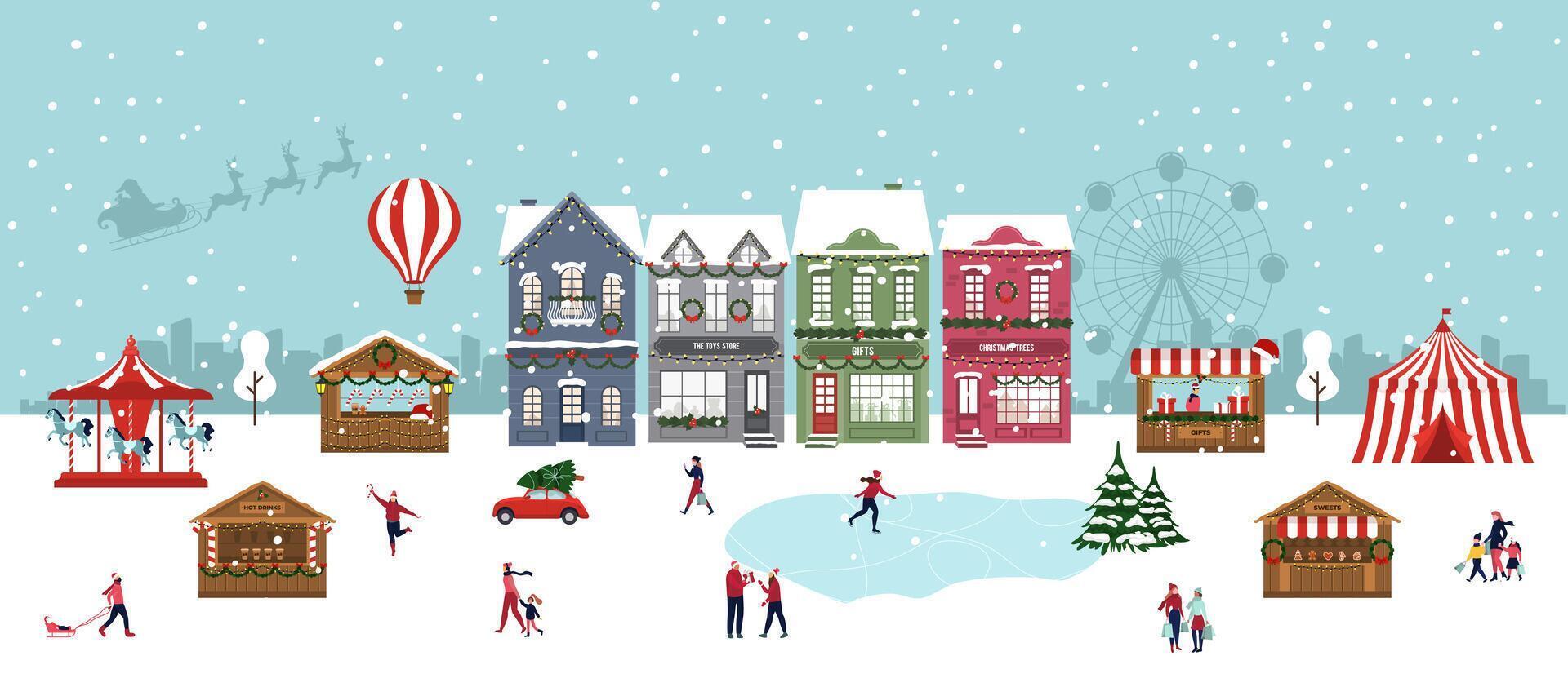 Winter town flat illustration vector