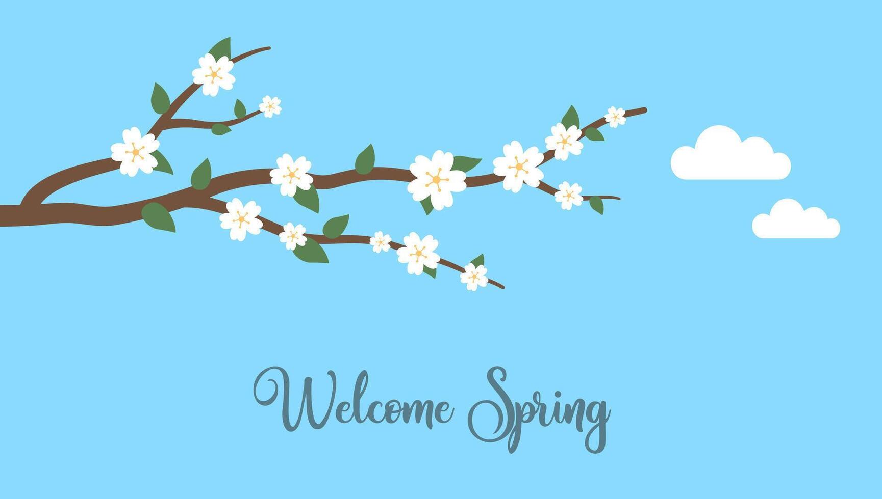 Welcome spring, sakura blossom flat simple illumination vector
