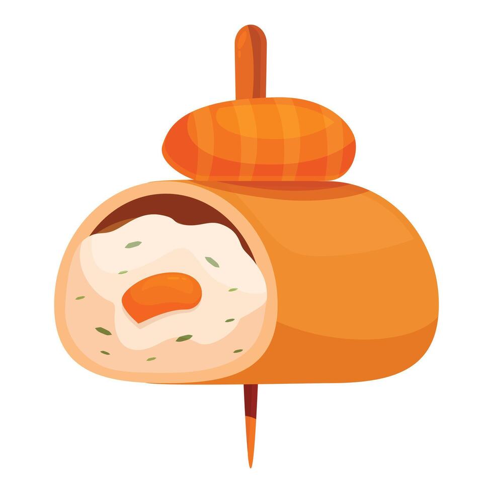 Delicious canape with carrot and cream cheese holding by a stick vector