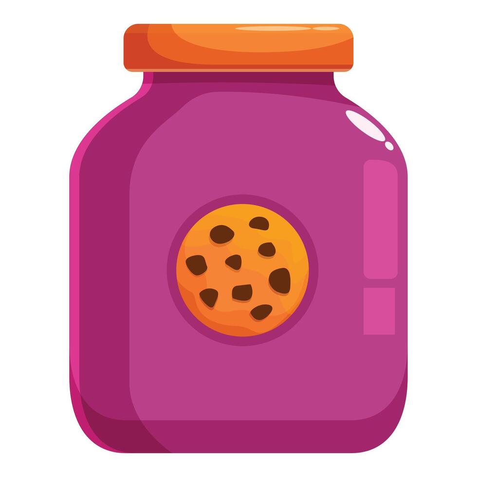 Purple cookie jar with orange lid and chocolate chip cookie label vector