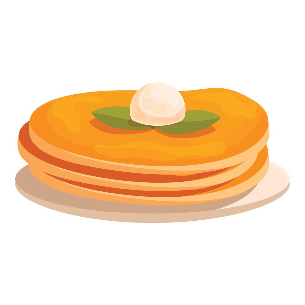 Stack of pancakes with butter and mint leaves on plate vector
