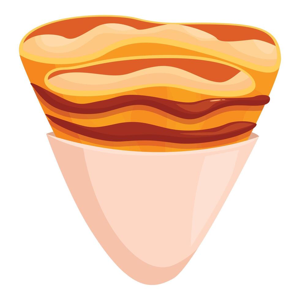 Delicious crepe filled with chocolate cream inside a pink paper cone vector