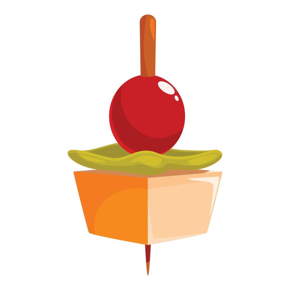Canape with cheese, olive and cherry tomato on a wooden stick vector