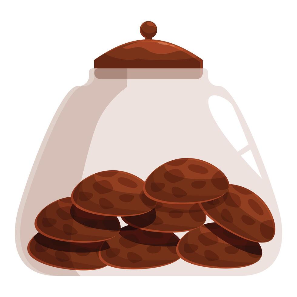 Glass cookie jar storing chocolate chip cookies vector