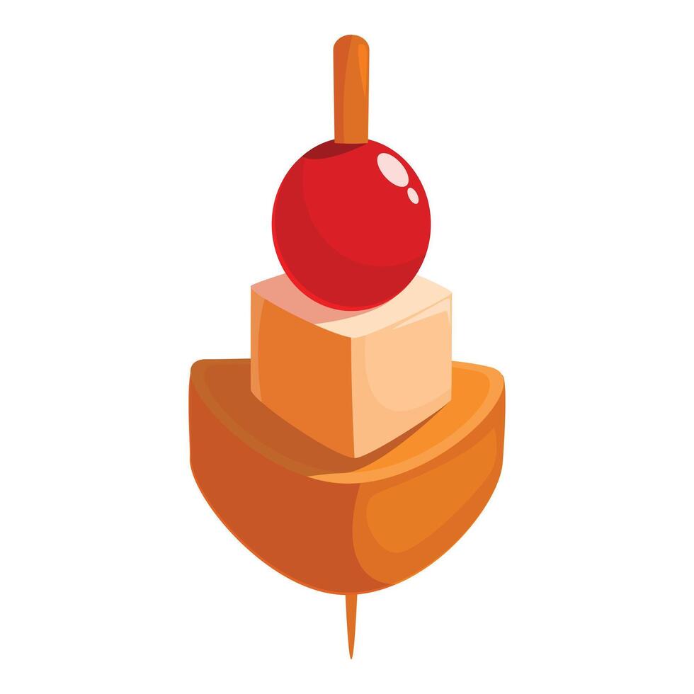 Canape with cheese and cherry tomato on wooden stick being held up for a party vector