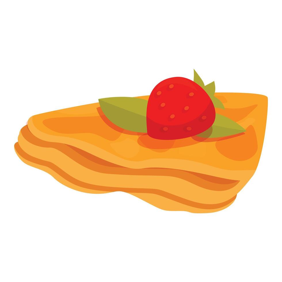 Delicious stack of crepes with fresh strawberry and mint for breakfast vector