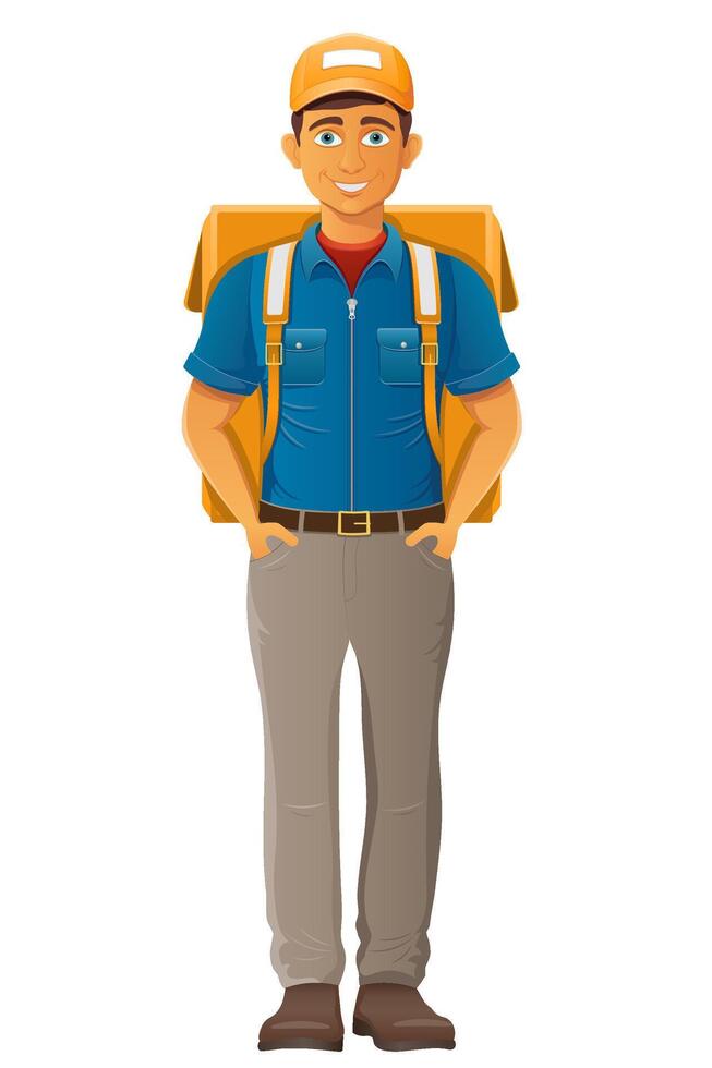 delivery young man courier illustration isolated vector
