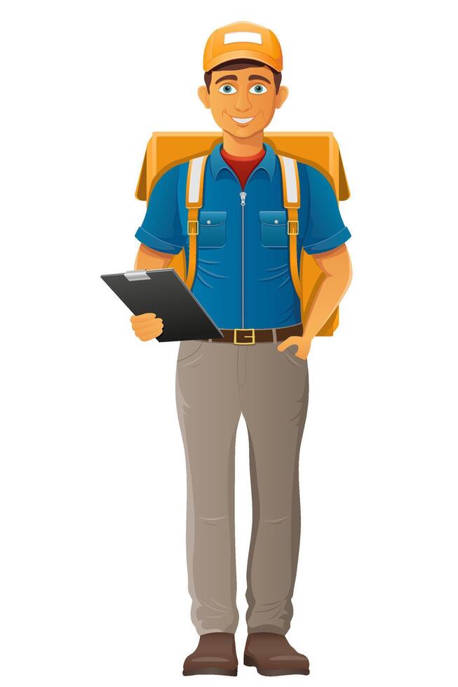 delivery young man courier service postman post illustration isolated on white background vector