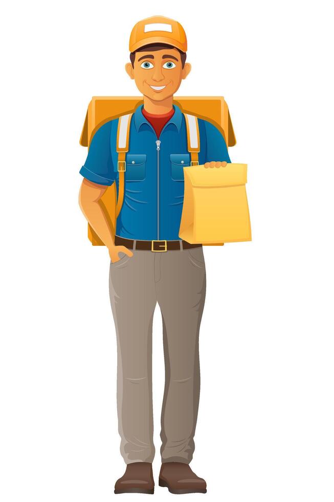 delivery young man courier service postman post illustration vector