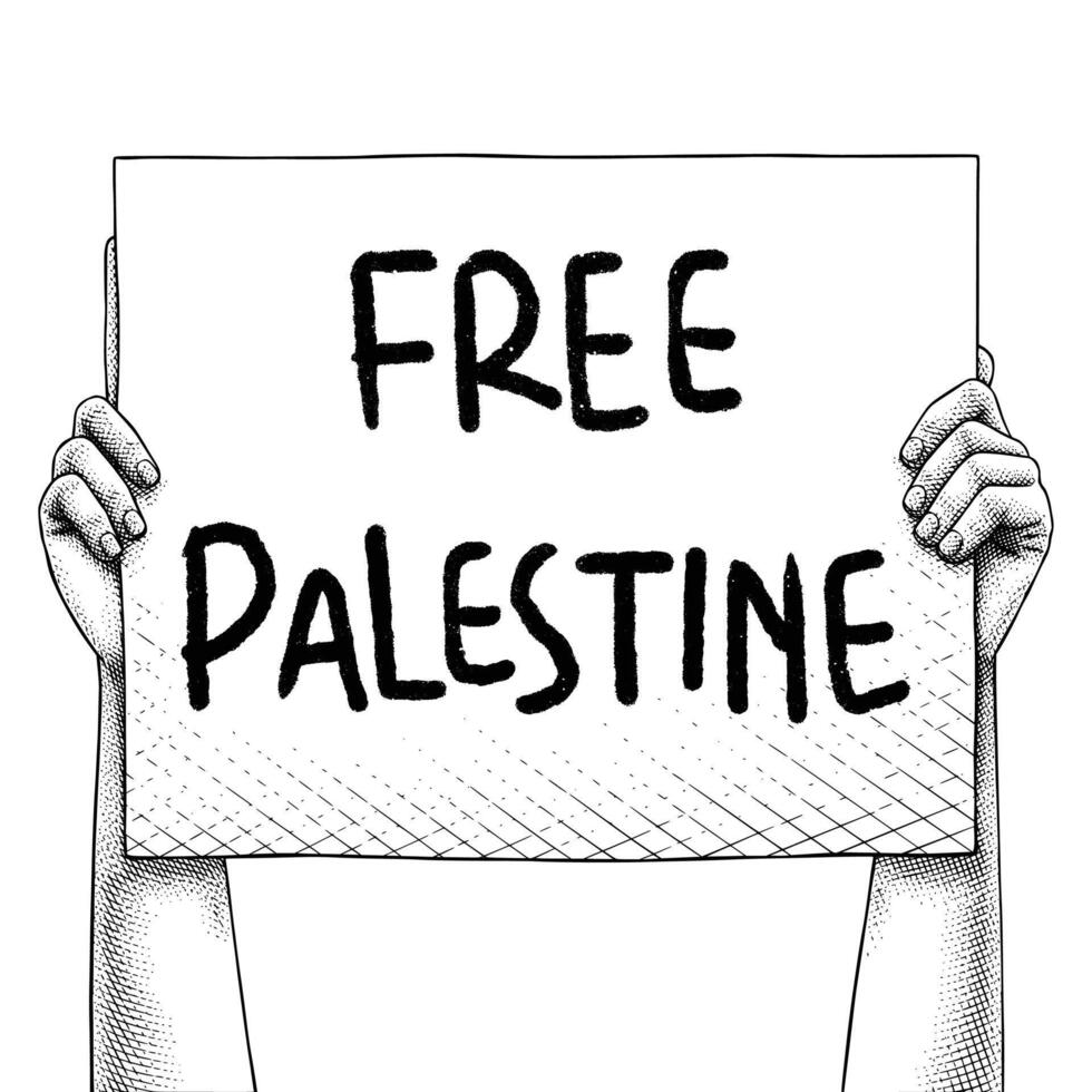 Hand Raises a Sign That Says Free Palestine vector