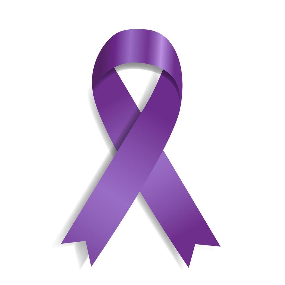 World Cancer Day. Purple Ribbon Isolated on White Background. Satin Bow Cancer Awareness Symbol. 3D Lilac Element Ribbon with Gradient. vector