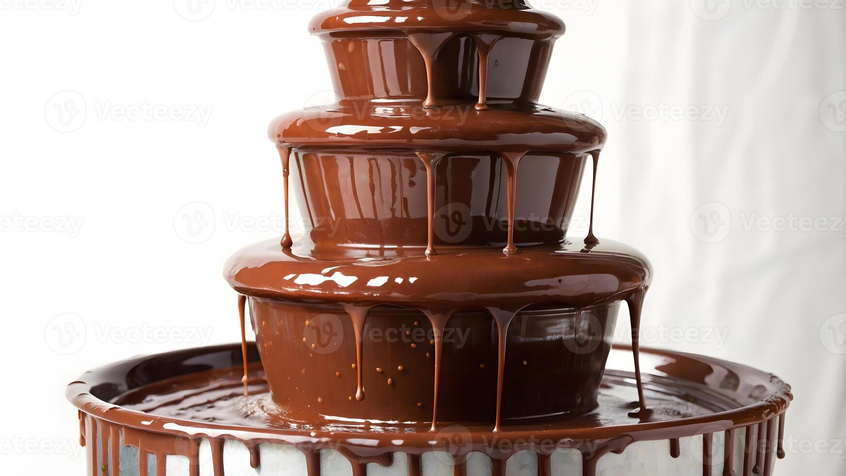 Chocolate fountain with rich flowing layers of melted chocolate. photo