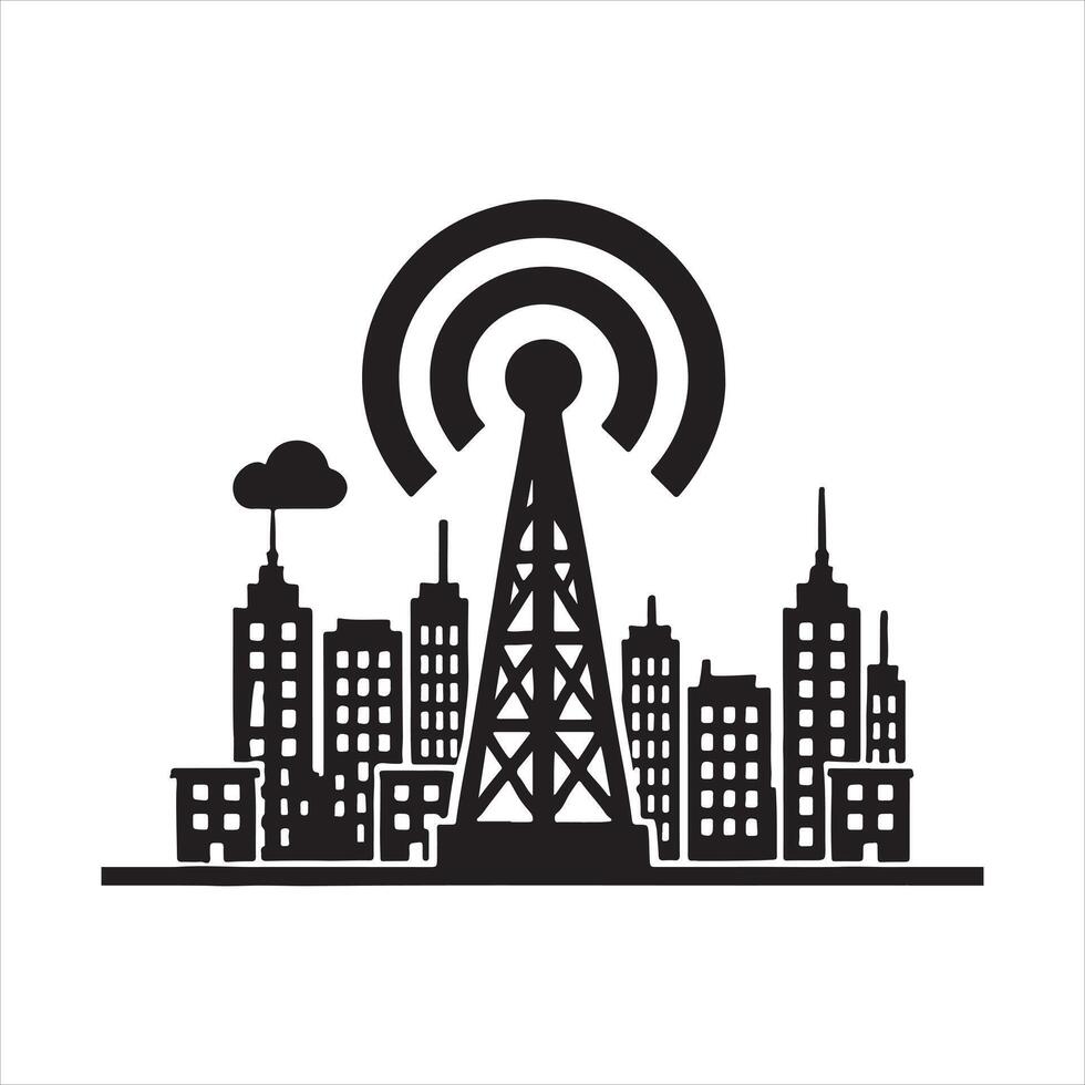 wifi tower silhouette on white background vector