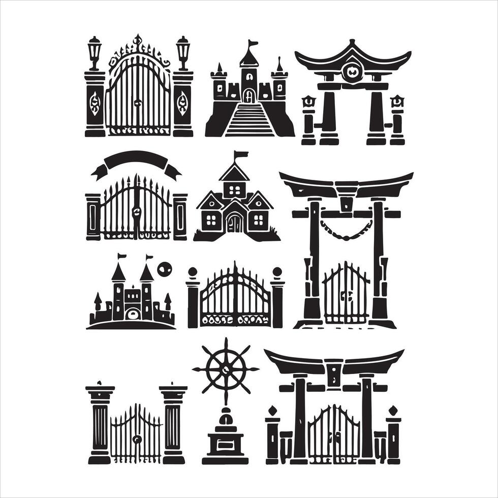 Gate icon set silhouette on white background vector