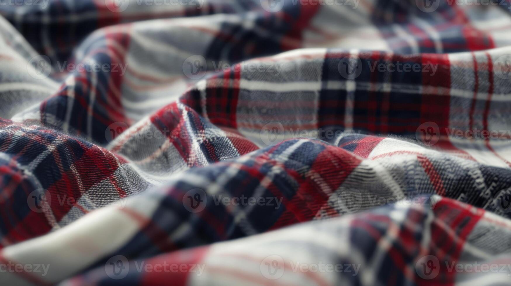 Red, White, and Navy Plaid Flannel Texture Close-Up photo