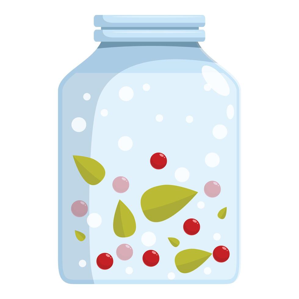 Glass jar preserving berries and leaves in water vector