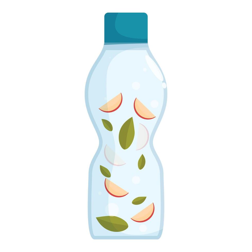 Infused water with sliced apples and basil leaves in reusable bottle promoting healthy lifestyle vector