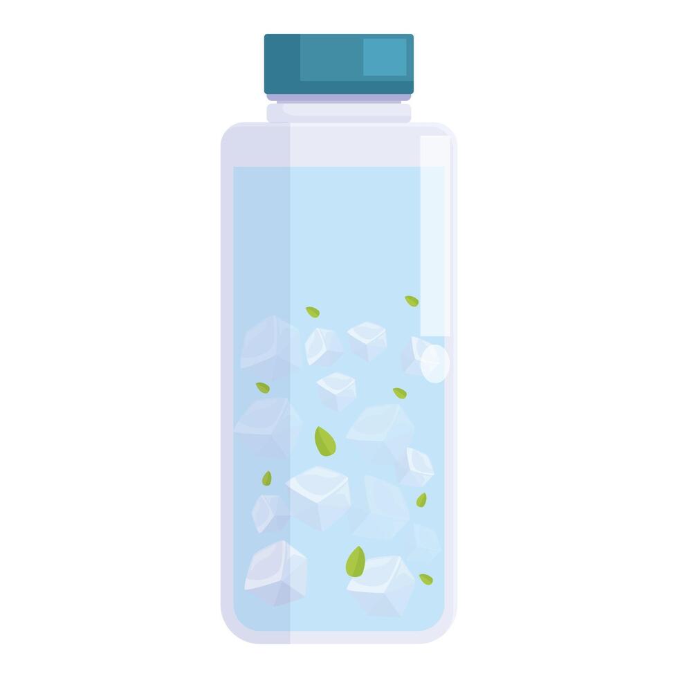 Refreshing water bottle with ice cubes and mint leaves vector