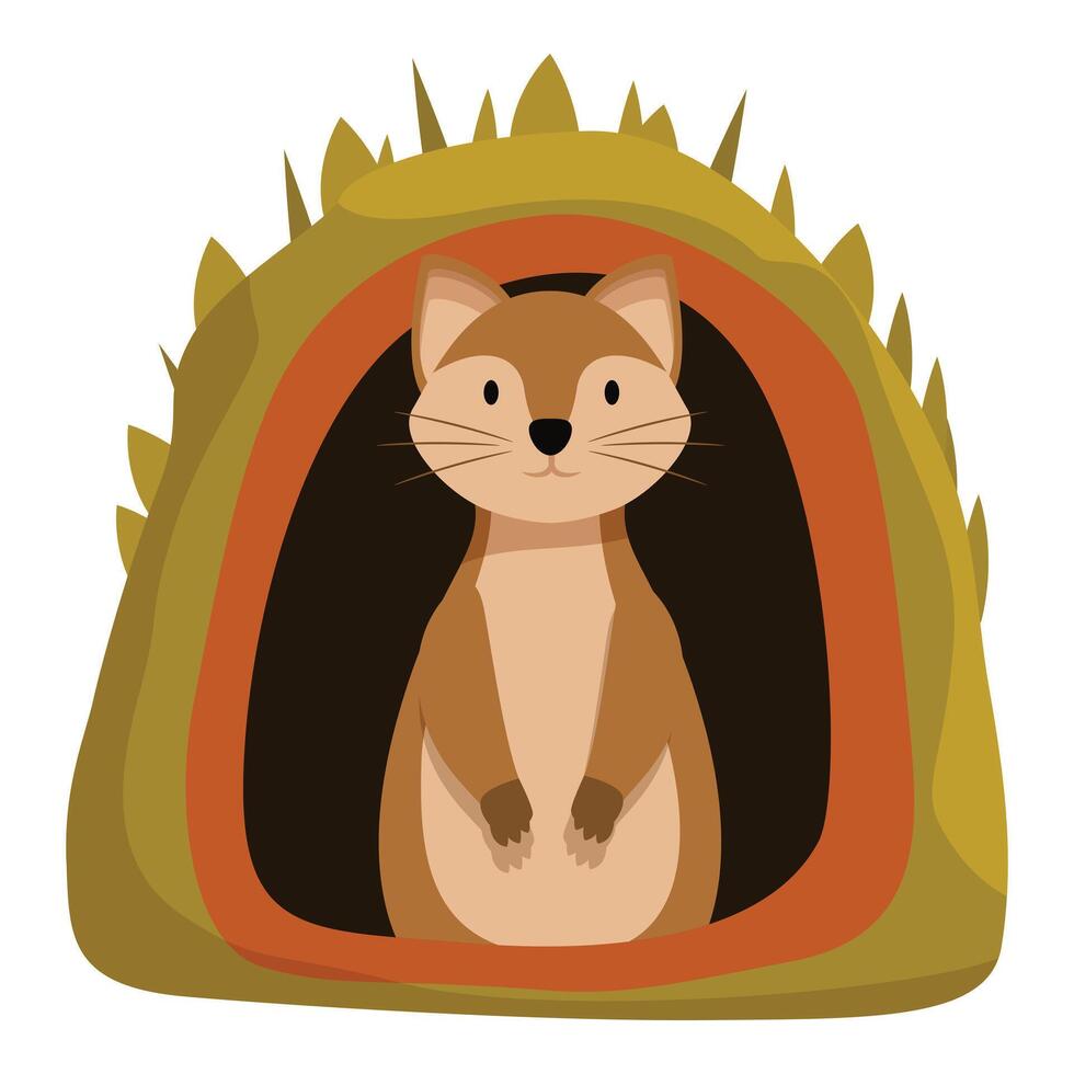 Cute meerkat resting in its burrow, cartoon illustration vector